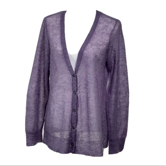 J Jill  Large Sweater Cardigan Mohair Nylon Wool Violet - Picture 1 of 12